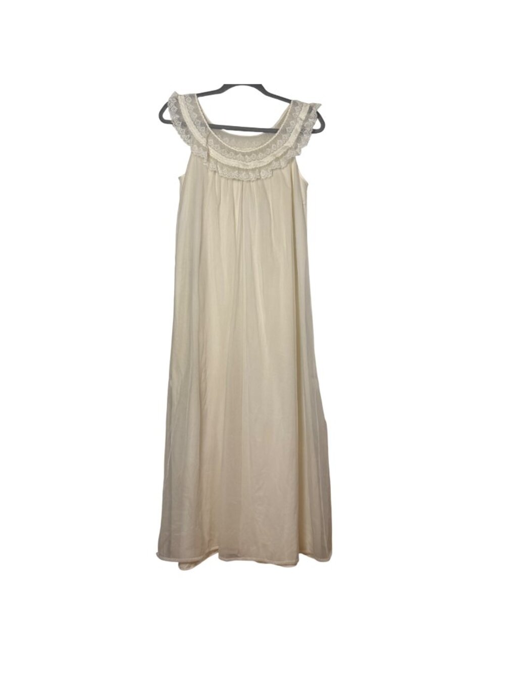 Vintage Shadowline Petite Ivory Nylon Nightgown Lace Trim Coquette Minimalist